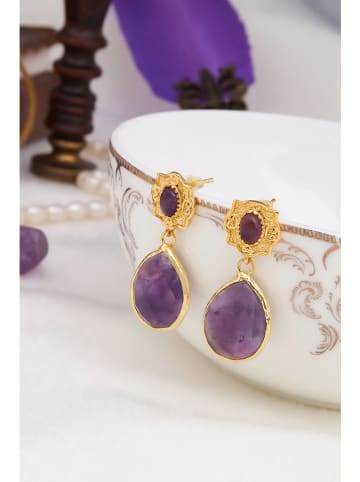 Pierres delicates Pozłacane kolczyki-wkrętki z ametystami
