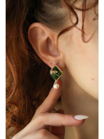 Pierres delicates Pozłacane kolczyki-wkrętki z malachitami