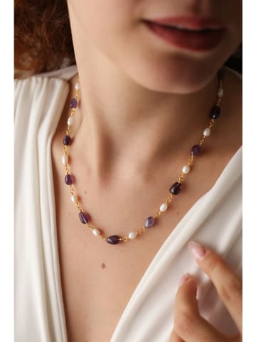 Pierres delicates Pozłacany naszyjnik z ametystami - dł. 43 cm