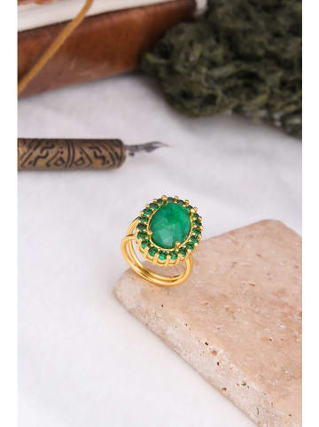 Pierres delicates Pozłacany pierścionek z agatem i cyrkoniami