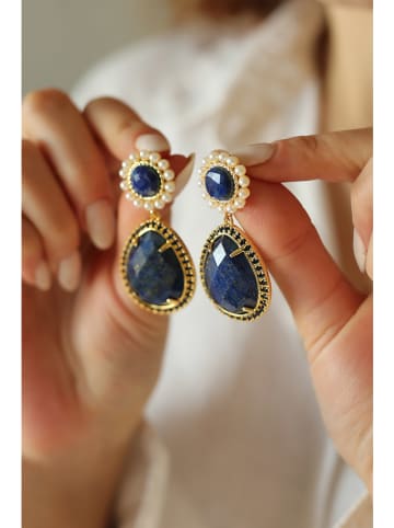 Pierres delicates Pozłacane kolczyki-wkrętki z lapis lazuli