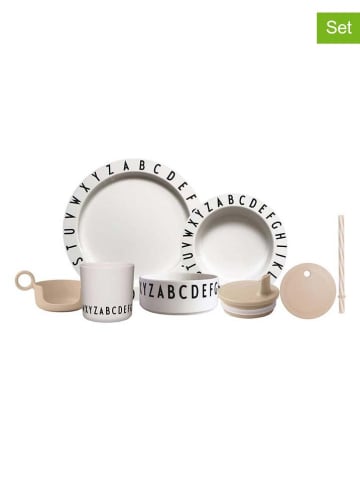 Design Letters 7tlg. Kindergeschirr-Set "Eat & Learn"  in Weiß/ Beige