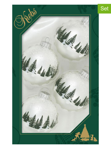 Krebs Glas Lauscha Bombki (4 szt.) w kolorze biało-zielonym - Ø 7 cm