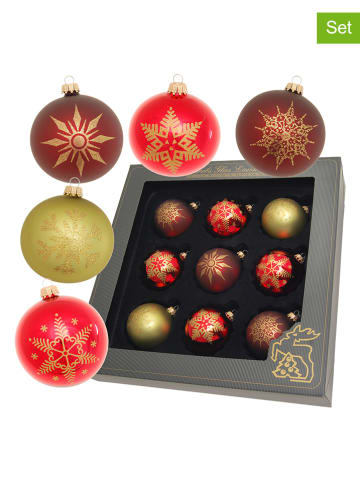 Krebs Glas Lauscha Christbaumkugeln in Gold/ Rot - 9 Stück - Ø 8 cm