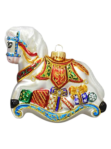 Krebs Glas Lauscha Christbaumornament "Elegantes Schaukelpferd" in Bunt - (B)15 cm