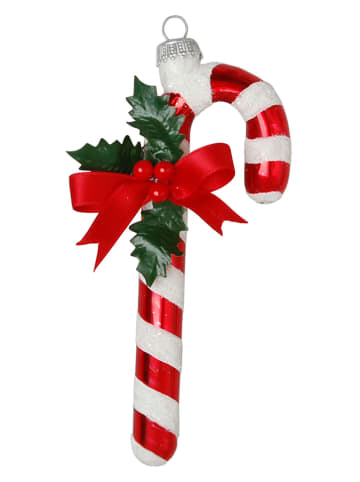Krebs Glas Lauscha Christbaumornament "Zuckerstange" in Rot/ Weiß - (L)10 cm