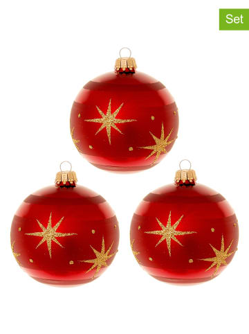 Krebs Glas Lauscha Bombki (3 szt.) w kolorze złoto-czerwonym - Ø 8 cm