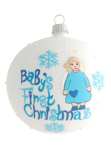 Krebs Glas Lauscha Christbaumkugel in Weiß/ Hellblau - Ø 8 cm