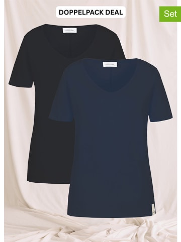 Cotton Candy 2er-Set: Shirts "Nivia V" in Schwarz/ Dunkelblau