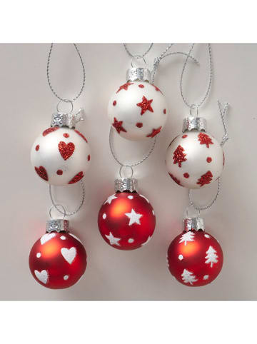 Boltze 12-delige set: kerstballen "Nollag" wit/rood - (B)3 x (H)4 cm