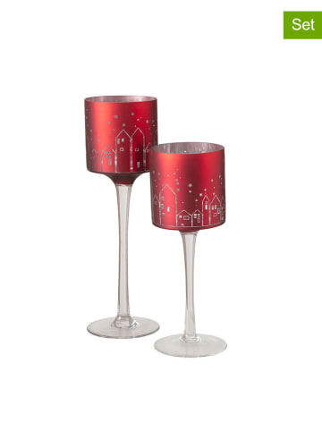 Boltze 2-delige set: windlichten "Little Town" rood