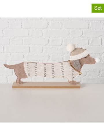 Boltze 2er-Set: Dekofiguren "Dackel" in Weiß/ Beige