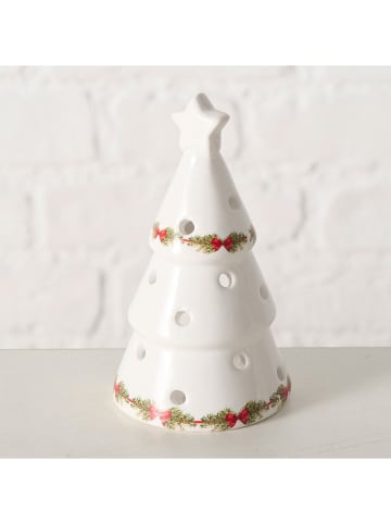 Boltze Theelichthouder "Noelle" wit/groen - (H)12 x Ø 6,5 cm