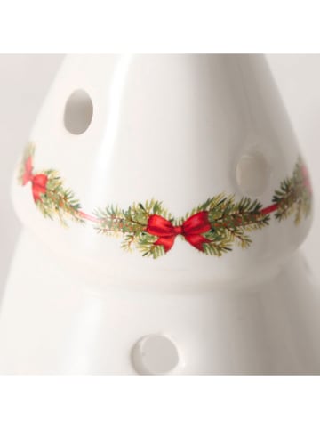 Boltze Theelichthouder "Noelle" wit/groen - (H)12 x Ø 6,5 cm