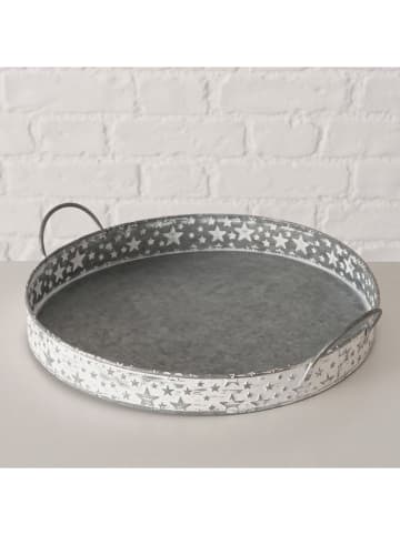 Boltze Tablett "Stephanus" in Weiß/ Grau - Ø 28 cm