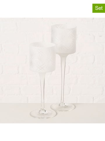 Boltze 2-delige set: windlichten "Carvo" wit