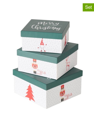 Boltze 3er-Set: Geschenkboxen "Chrissy" in Weiß/ Grün/ Rot