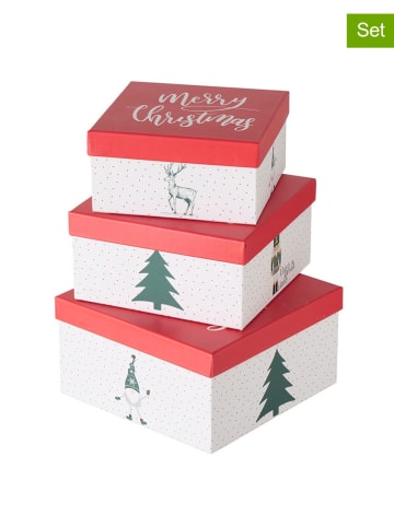 Boltze 3er-Set: Geschenkboxen "Chrissy" in Weiß/ Rot/ Grün