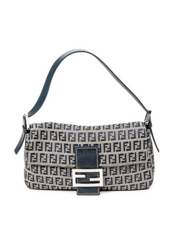 Fendi Schultertasche in Taupe/ Dunkelblau - (B)25 x (H)14 x (T)4 cm