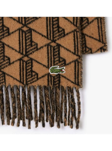 Lacoste Wollschal in Hellbraun/ Schwarz