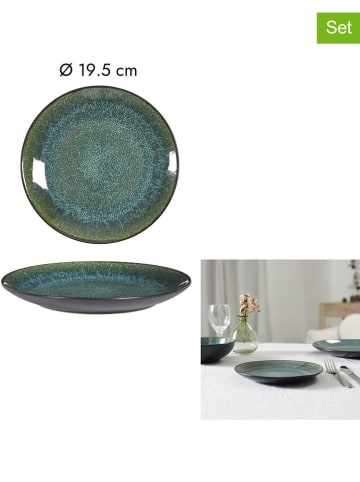THE HOME DECO FACTORY 6er-Set: Frühstücksteller ''Elia'' in Schwarz/ Grün - Ø 19,5 cm