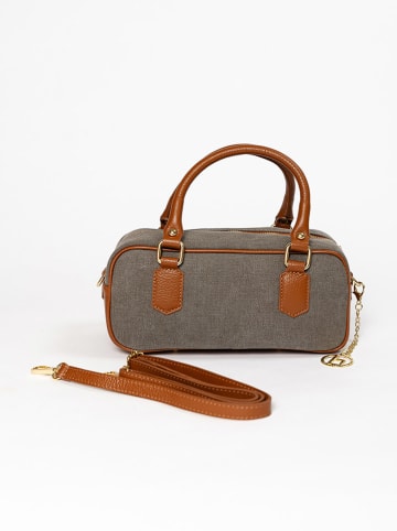Lia Biassoni Leren handtas "Folgorida" grijs/camel - (B)27 x (H)12 x (D)12 cm