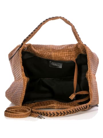 Lucca Baldi Leder-Schultertasche "Pitigliano" in Cognac - (B)41 x (H)34 x (T)30 cm