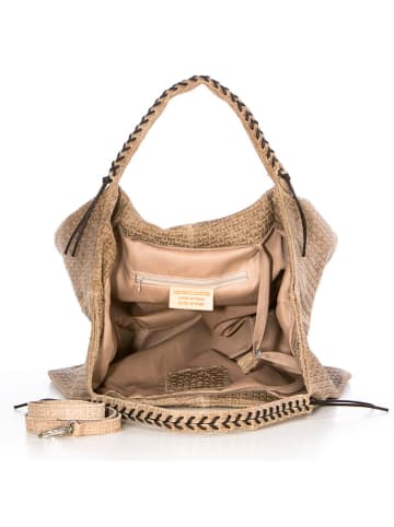 Lucca Baldi Leder-Schultertasche "Pitigliano" in Taupe - (B)41 x (H)34 x (T)30 cm