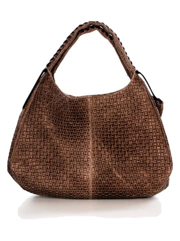 Lucca Baldi Leder-Schultertasche "Pitigliano" in Braun - (B)41 x (H)34 x (T)30 cm