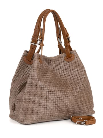 Lucca Baldi Leder-Henkeltasche "Fosdinovo" in Taupe - (B)45 x (H)37 x (T)15 cm