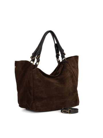 Lucca Baldi Leder-Schultertasche "Gimignano" in Dunkelbraun - (B)50 x (H)45 x (T)20 cm