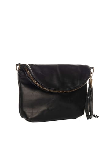 Lucca Baldi Leren schoudertas "Cetona" zwart - (B)24 x (H)18 x (D)4 cm