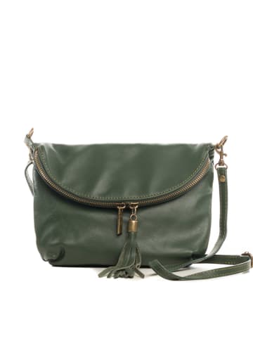 Lucca Baldi Leren schoudertas "Cetona" donkergroen - (B)24 x (H)18 x (D)4 cm