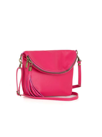 Lucca Baldi Leren schoudertas "Cetona" fuchsia - (B)24 x (H)18 x (D)4 cm