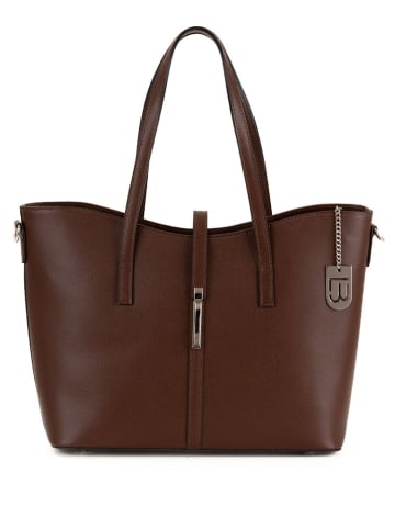 Lucca Baldi Leren schoudertas "Montecarlo" donkerbruin - (B)36 x (H)27 x (D)14 cm