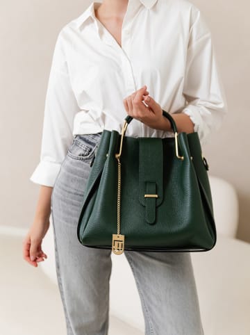 Lucca Baldi Leren handtas "Vinci" donkergroen - (B)33 x (H)28 x (D)13 cm