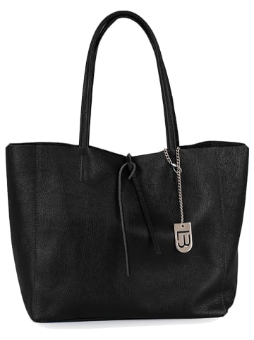 Lucca Baldi Leren schoudertas "Spoleto" zwart - (B)34 x (H)28 x (D)14 cm