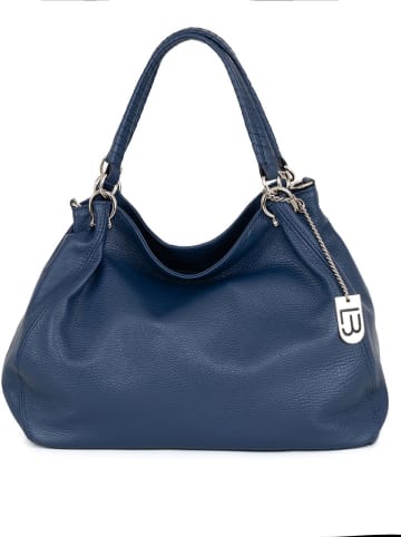 Lucca Baldi Leren schoudertas "Viareggio" donkerblauw - (B)33 x (H)28 x (D)16 cm