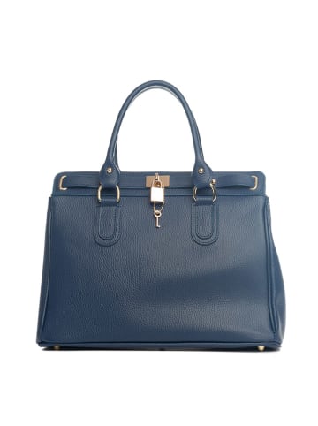 Lia Biassoni Leder-Henkeltasche "Nure" in Blau - (B)36 x (H)28 x (T)18 cm