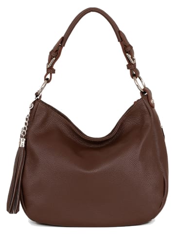 Lia Biassoni Leder-Schultertasche "Monate" in Dunkelbraun - (B)36 x (H)26 x (T)10 cm