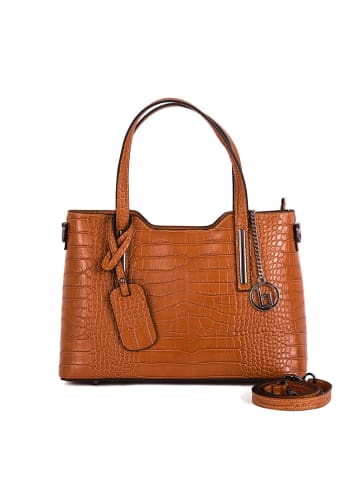Lia Biassoni Leder-Schultertasche "Acco" in Camel - (B)32 x (H)22 x (T)12 cm