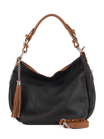 Lia Biassoni Leder-Schultertasche "Garga" in Schwarz - (B)36 x (H)26 x (T)10 cm