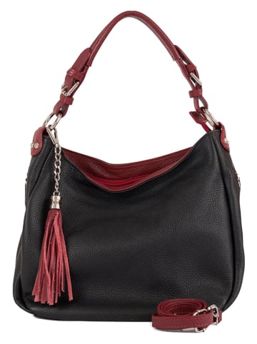 Lia Biassoni Leder-Schultertasche "Garga" in Schwarz - (B)36 x (H)26 x (T)10 cm