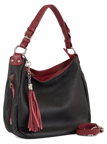 Lia Biassoni Leder-Schultertasche "Garga" in Schwarz - (B)36 x (H)26 x (T)10 cm