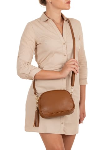 Lia Biassoni Leder-Umhängetasche "Flumendosa" in Camel - (B)23 x (H)17 x (T)7 cm