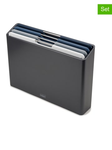 JosephJoseph 4tlg. Schneidebrett-Set in Anthrazit/ Blau