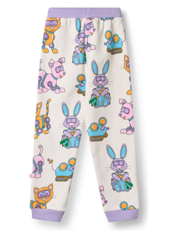 Småfolk Sweatbroek "Robothuisdieren" wit/paars