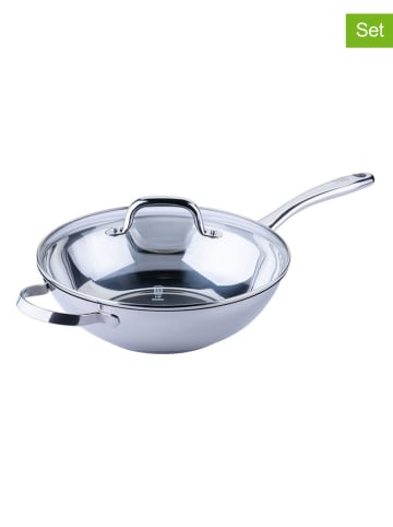 Fackelmann 2tlg. Set Edelstahl-Wokpfanne "Rosenheim" - Ø 28 cm