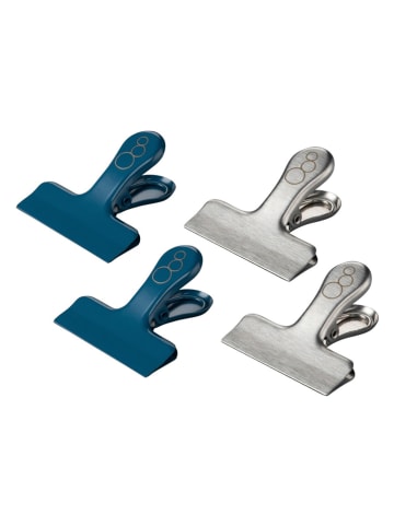Fackelmann Edelstahl-Tütenclips "Balance" in Blau/ Silber - 4 Stück
