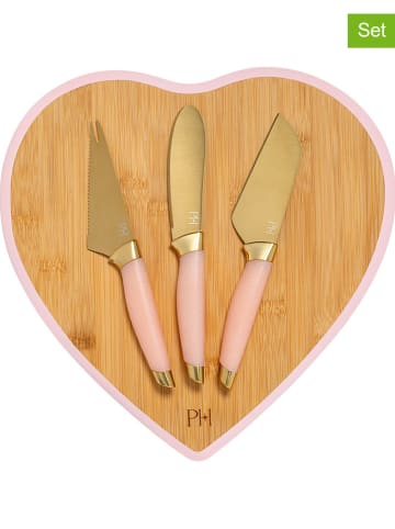 Fackelmann 4tlg. Käse-Servier-Set in Hellbraun/ Gold/ Rosa
